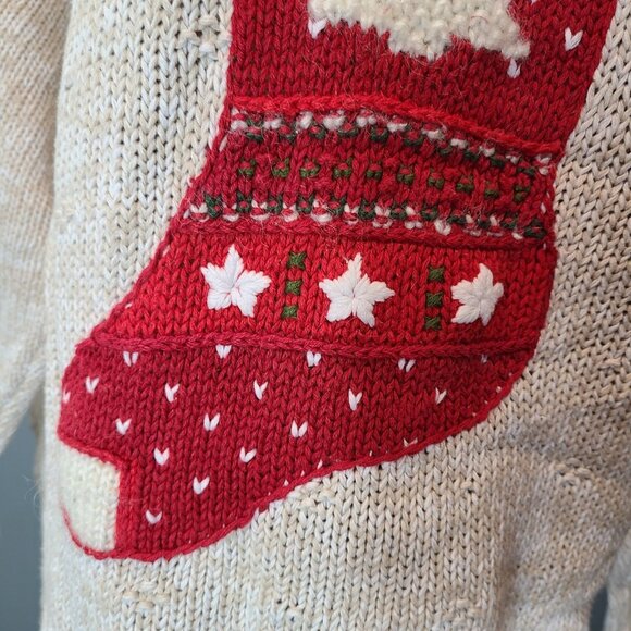 Vintage Liz Claiborne Sweater Womens Size XL 90s Christmas Stocking Holiday Ski - Picture 3 of 11